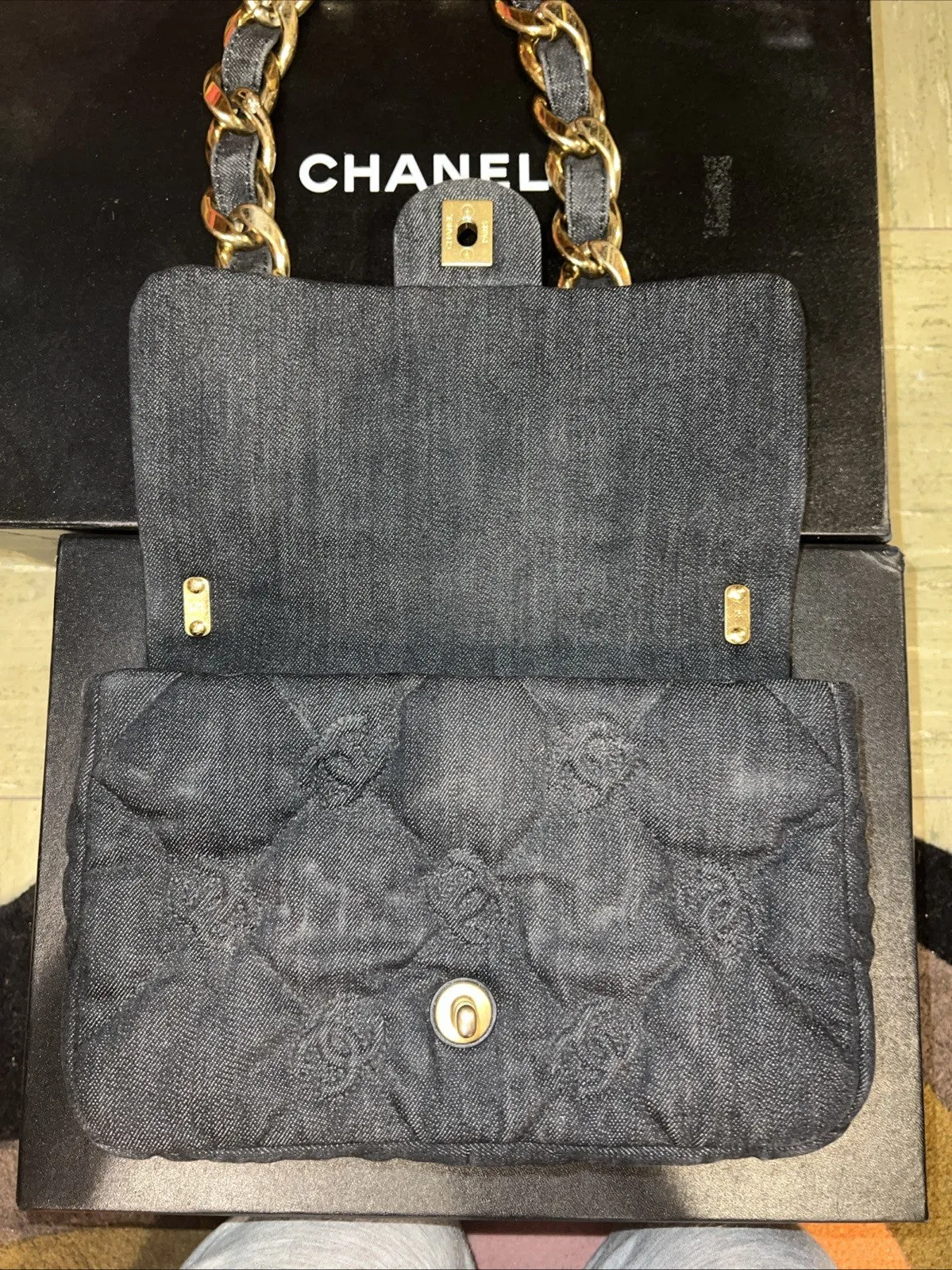 Pre-owned - Chanel Funky Town Flap Bag CC Embossed Quilted Denim Medium New