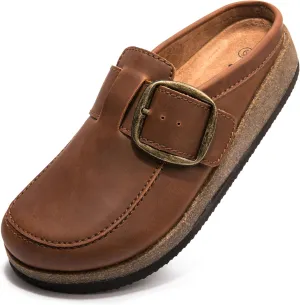 Premium Genuine Leather Women's Clogs - Slip-Resistant Non-Skid Sole, Plush Memory Foam Insole, Lightweight & Comfortable, Versatile for Work, Casual, or Outdoor Occasions