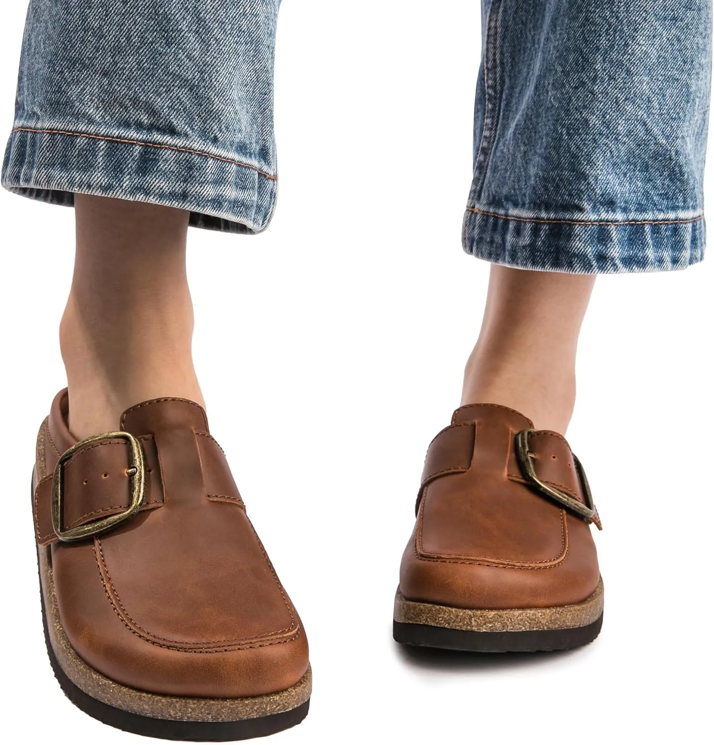 Premium Genuine Leather Women's Clogs - Slip-Resistant Non-Skid Sole, Plush Memory Foam Insole, Lightweight & Comfortable, Versatile for Work, Casual, or Outdoor Occasions