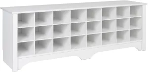 Prepac White Hall Bench with Storage and Seating: 24-Shoe Cubby Bench, Ideal White Shoe Rack for Entryway, Sized 15.5" D x 60" W x 20.25" H