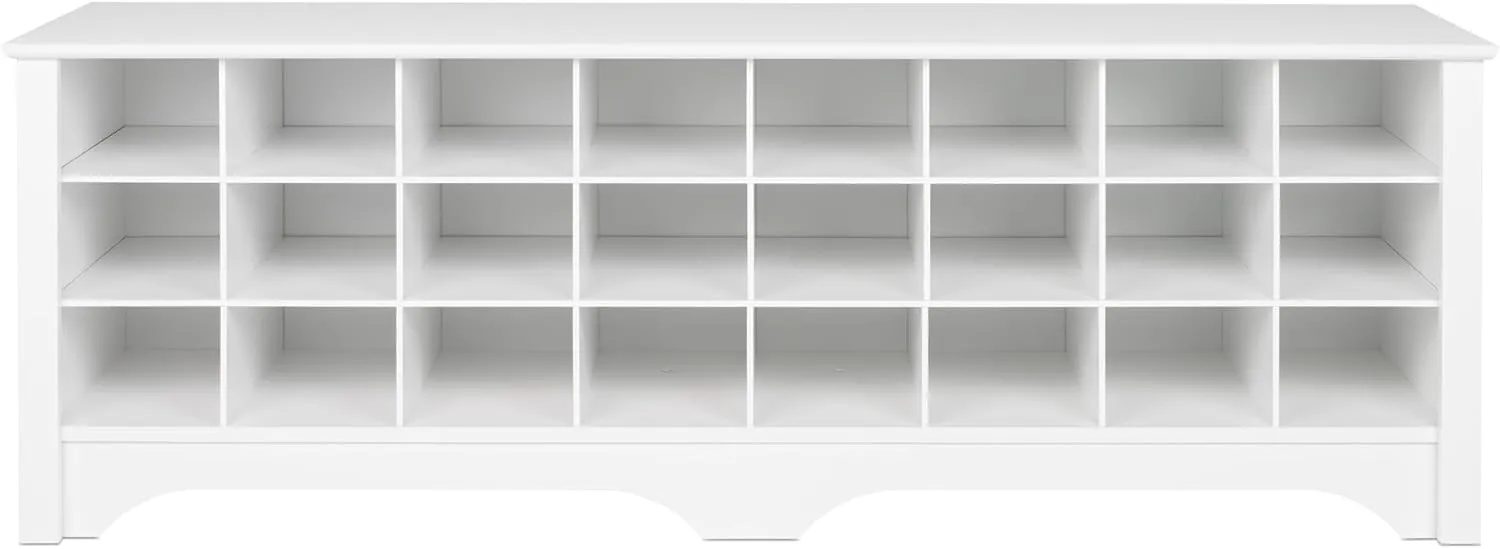 Prepac White Hall Bench with Storage and Seating: 24-Shoe Cubby Bench, Ideal White Shoe Rack for Entryway, Sized 15.5" D x 60" W x 20.25" H