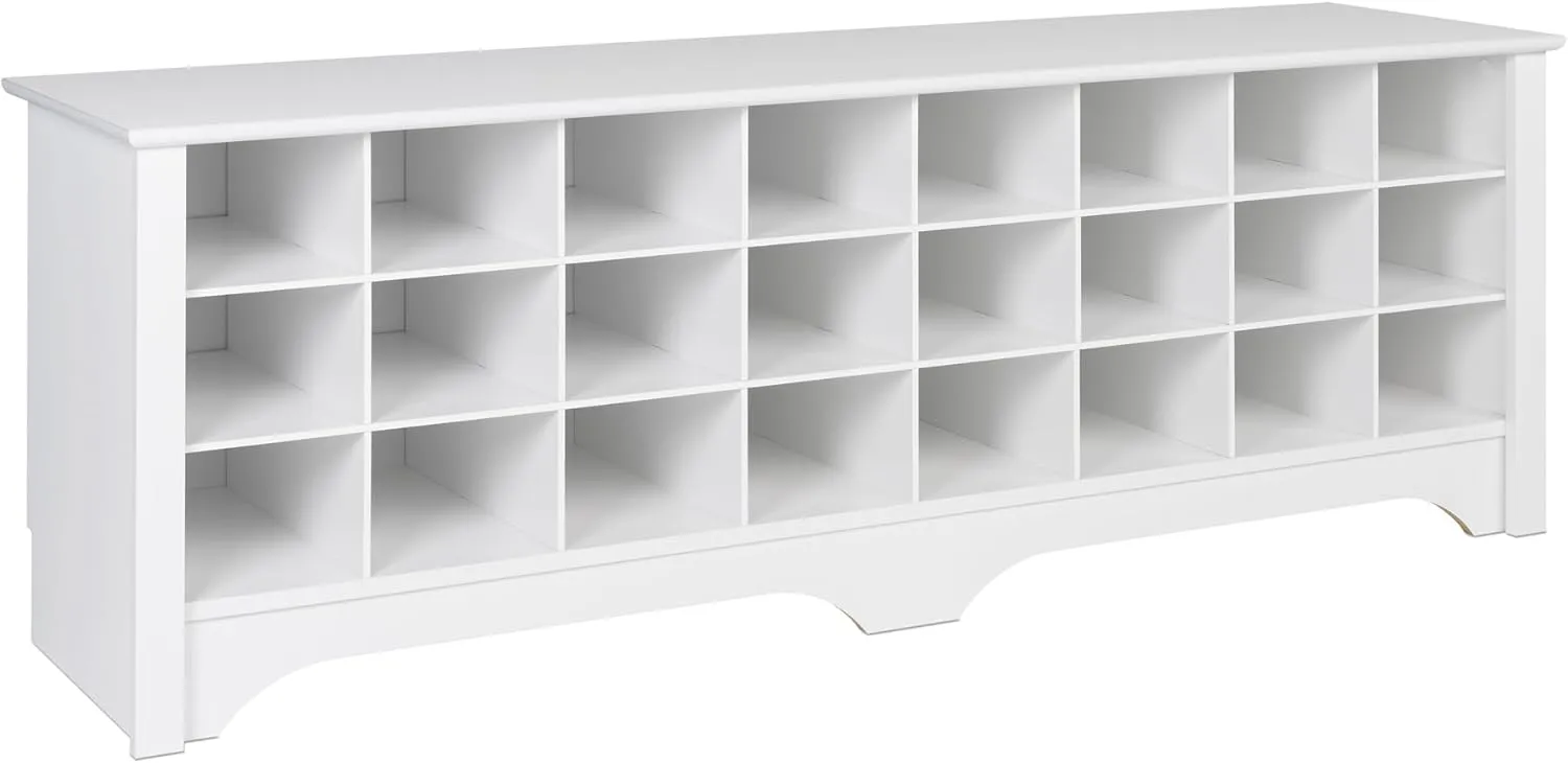 Prepac White Hall Bench with Storage and Seating: 24-Shoe Cubby Bench, Ideal White Shoe Rack for Entryway, Sized 15.5" D x 60" W x 20.25" H
