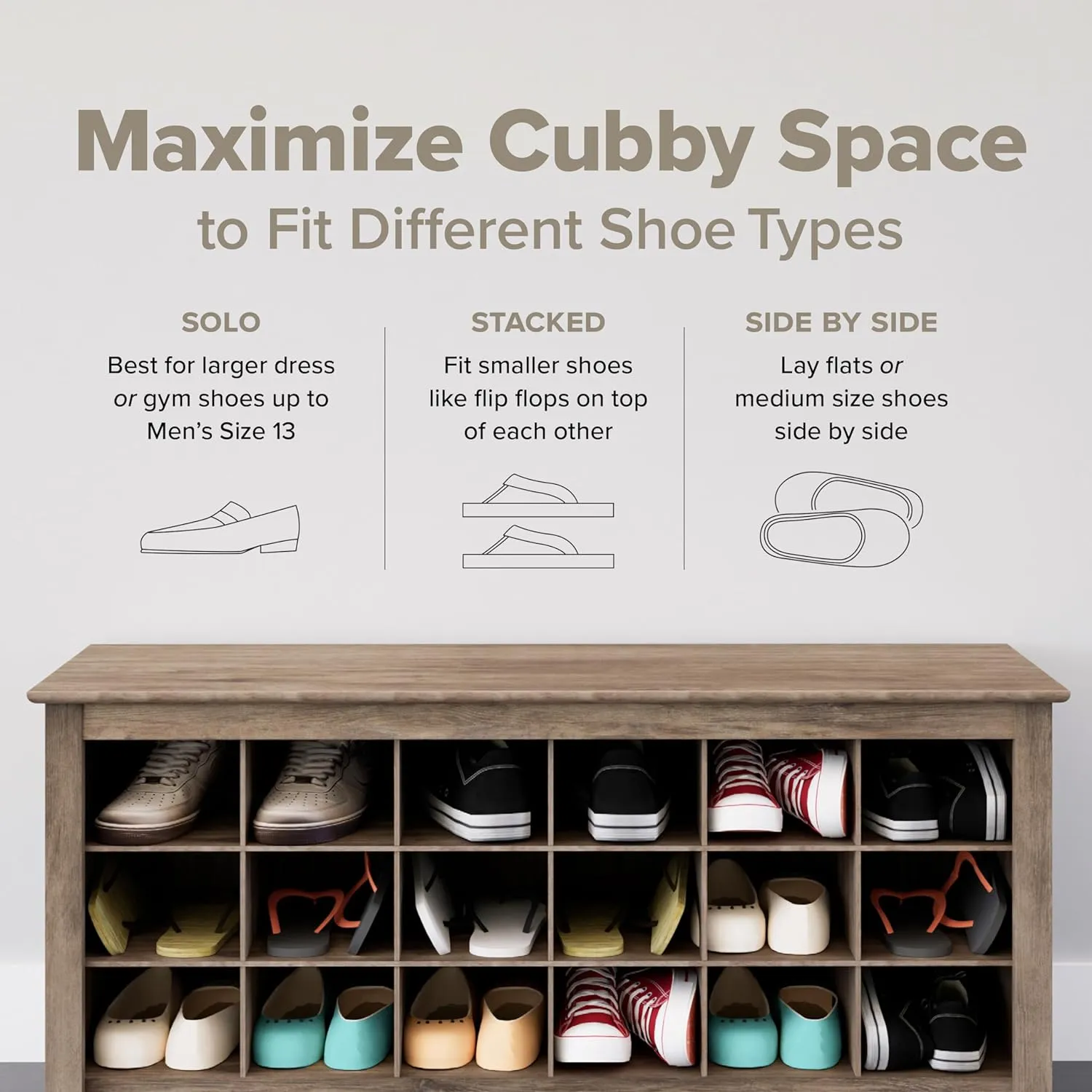 Prepac White Hall Bench with Storage and Seating: 24-Shoe Cubby Bench, Ideal White Shoe Rack for Entryway, Sized 15.5" D x 60" W x 20.25" H