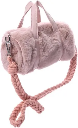 Preppy Fuzzy Boston Bag Women Teen Girls Rope Weaving Top Handle Shoulder Bag Solid Fluffy Handbag Furry Shoulder Bags (Pink)