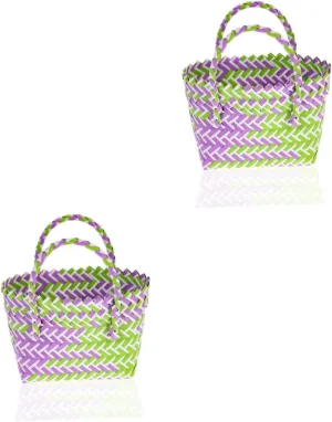 PRETYZOOM 2pcs Boho Style Tote Bag Reusable Storage Basket for Women Picnic Kitchen Organizer