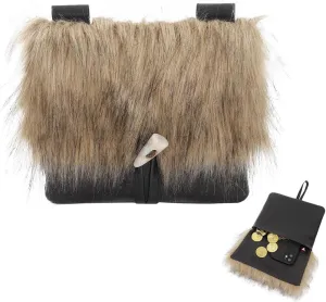 PROCOS Medieval Belt Pouch Fuzzy Bag with Faux Fur Cover Purse Portable Waist Bag Renaissance Cosplay Accessory Festival LARP (1, Black)