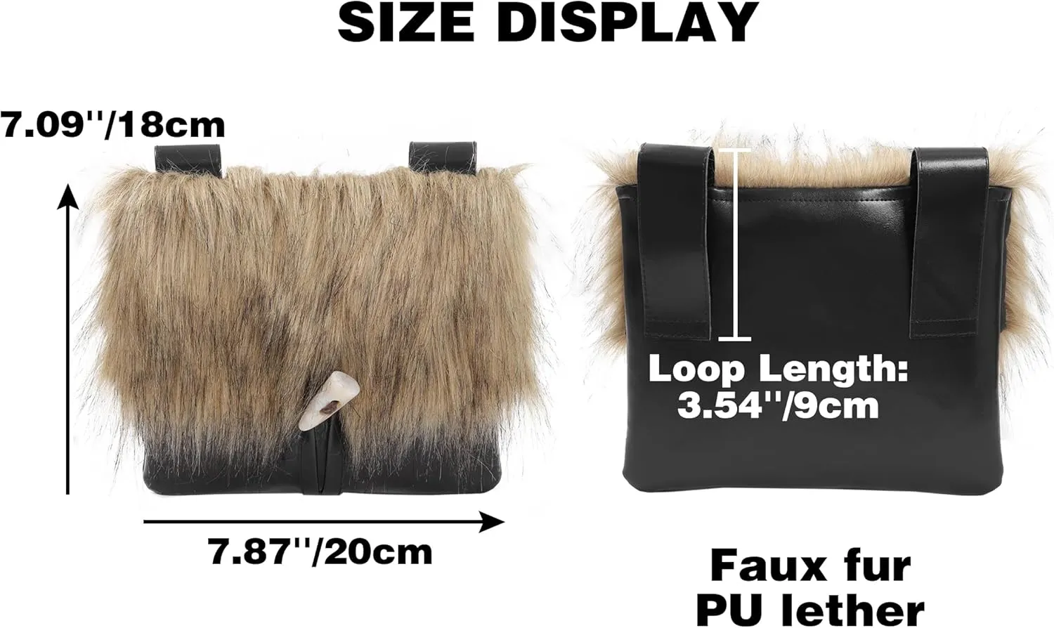 PROCOS Medieval Belt Pouch Fuzzy Bag with Faux Fur Cover Purse Portable Waist Bag Renaissance Cosplay Accessory Festival LARP (1, Black)