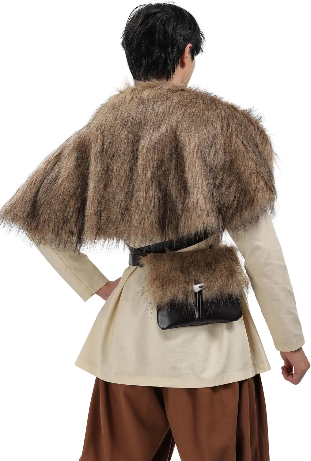 PROCOS Medieval Belt Pouch Fuzzy Bag with Faux Fur Cover Purse Portable Waist Bag Renaissance Cosplay Accessory Festival LARP (1, Black)