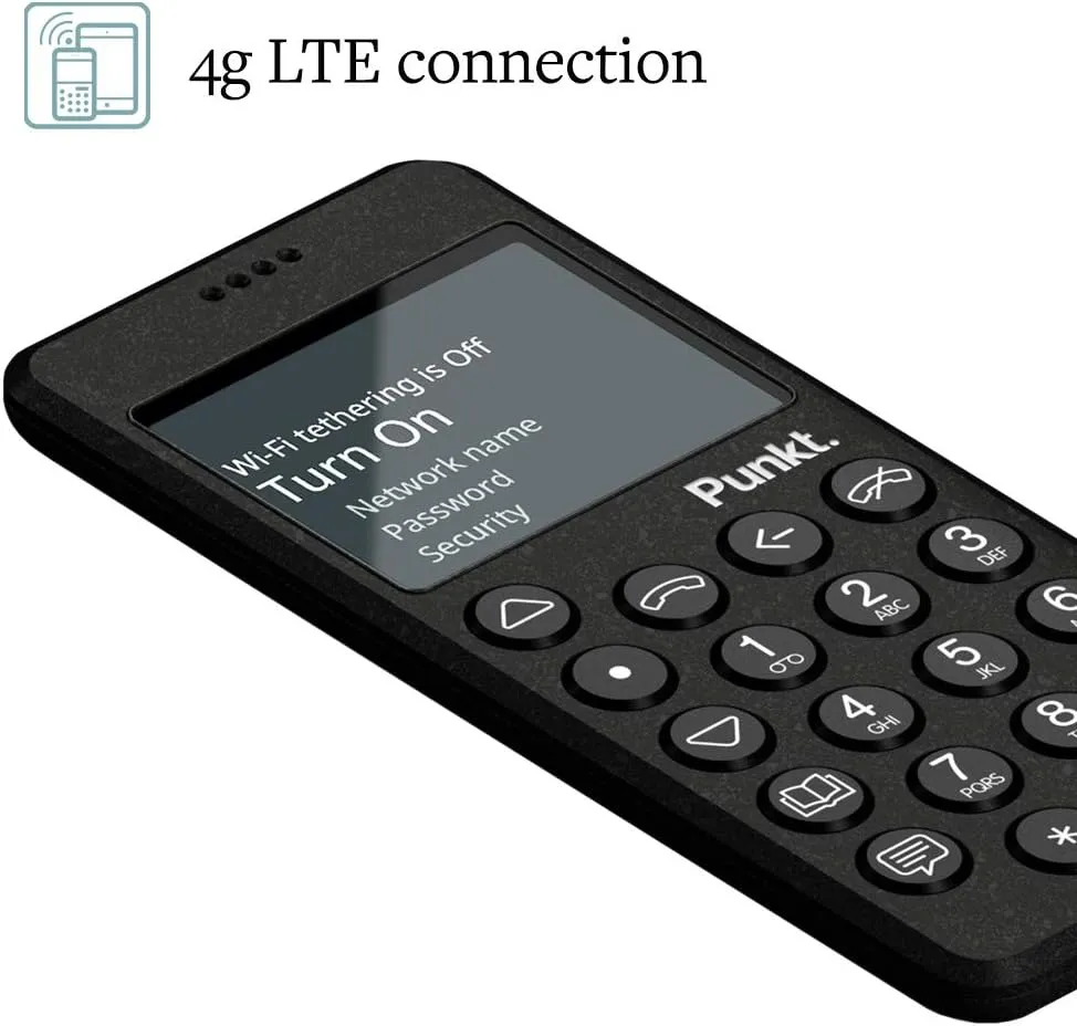 Punkt. MP02 4G LTE Minimalist Mobile Phone - Unlocked Cell Phone with Nano-SIM, Wi-Fi Hotspot, 2GB RAM 16GB Storage, Bluetooth, Digital Security, Multiband - Black
