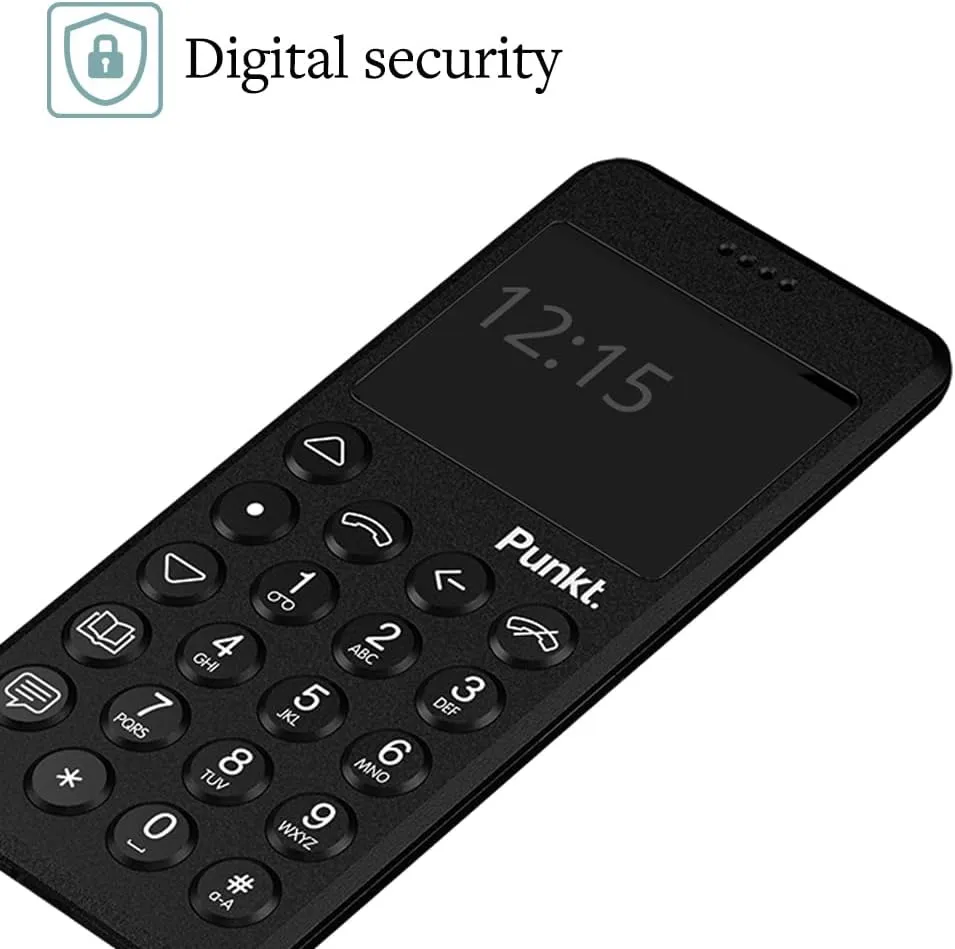 Punkt. MP02 4G LTE Minimalist Mobile Phone - Unlocked Cell Phone with Nano-SIM, Wi-Fi Hotspot, 2GB RAM 16GB Storage, Bluetooth, Digital Security, Multiband - Black