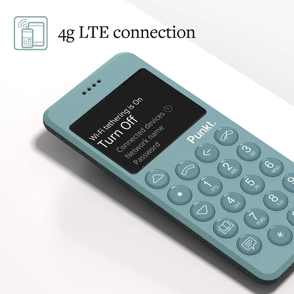 Punkt. MP02 4G LTE Minimalist Mobile Phone - Unlocked Cell Phone with Nano-SIM, Wi-Fi Hotspot, 2GB RAM 16GB Storage, Bluetooth, Digital Security, Multiband - Light Blue