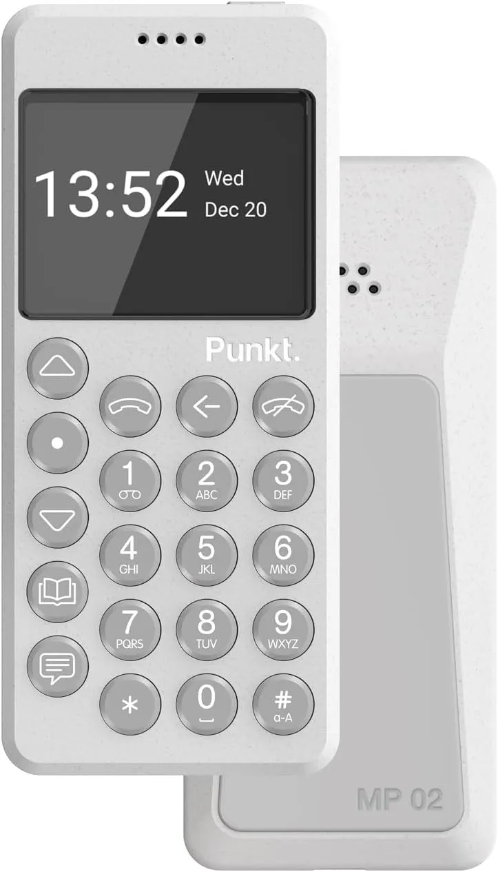 Punkt. MP02 4G LTE Minimalist Mobile Phone - Unlocked Cell Phone with Nano-SIM, Wi-Fi Hotspot, 2GB RAM 16GB Storage, Bluetooth, Digital Security, Multiband - Light Grey