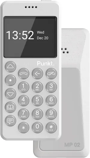 Punkt. MP02 4G LTE Minimalist Mobile Phone - Unlocked Cell Phone with Nano-SIM, Wi-Fi Hotspot, 2GB RAM 16GB Storage, Bluetooth, Digital Security, Multiband - Light Grey