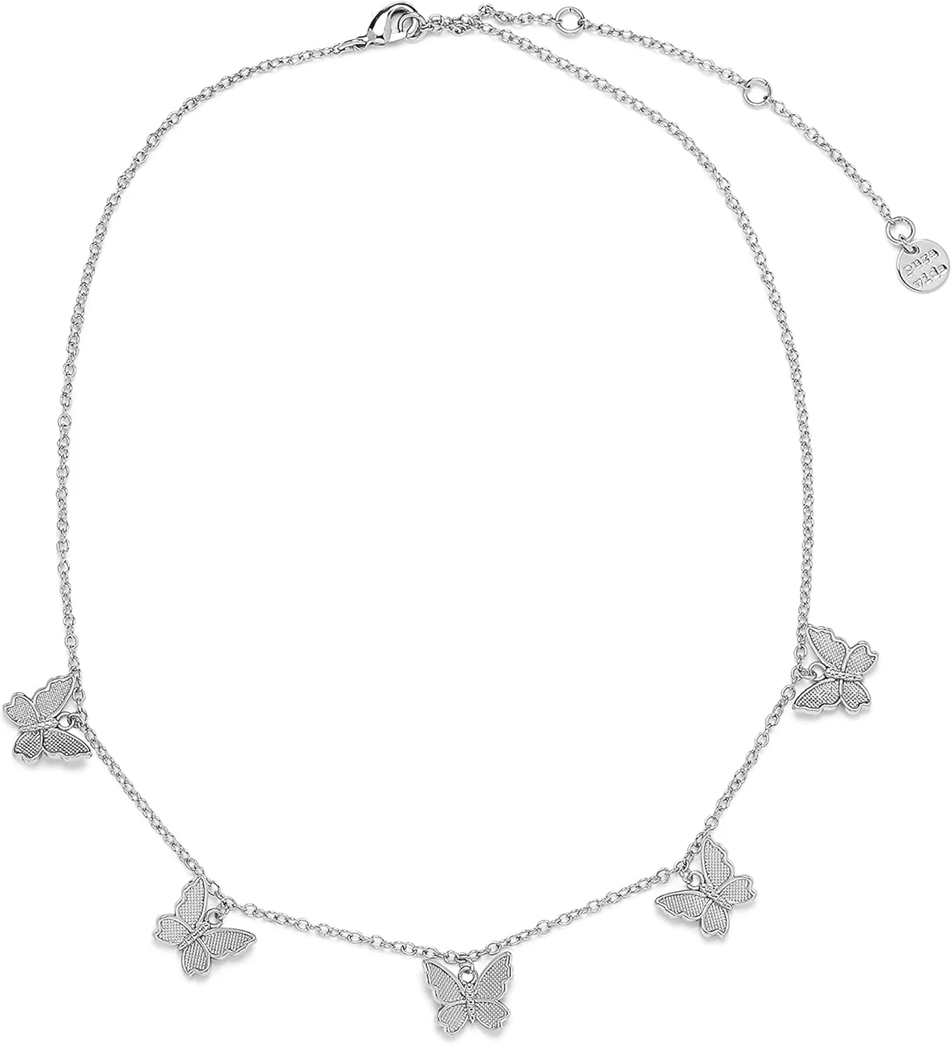 Pura Vida 14" Rose Gold or Silver Butterfly in Flight Choker Necklace - Adjustable Length, Brass Base - 3" Extender