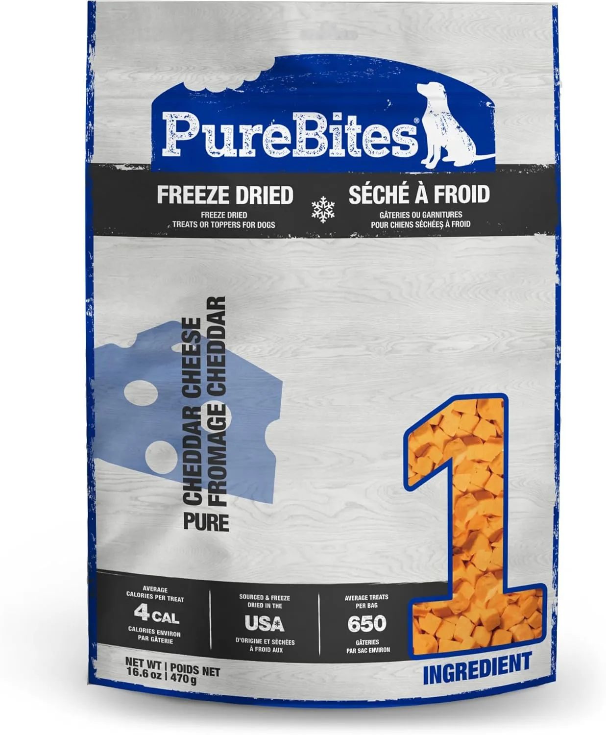 PureBites Cheese Freeze Dried Dog Treats, 1 Ingredient, Made in USA, 16.6oz