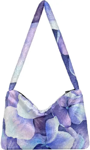 Purple Hydrangea Flower Petals (2) Fluffy Crossbody Bag Furry Tote Bags for Women Fuzzy Purse Handbag Lady Shoulder Bag Large Plush Bag with Zipper Closure