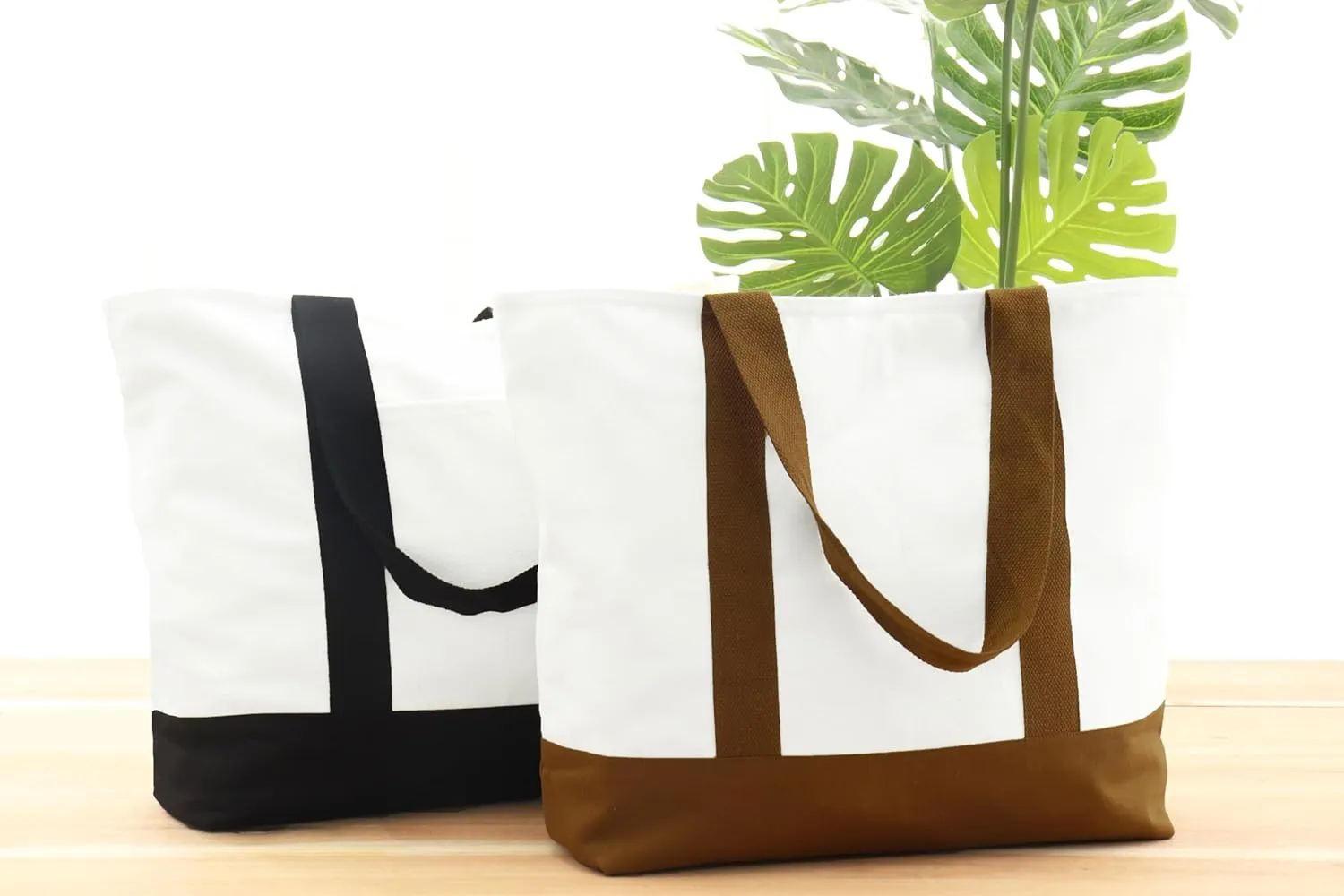 PurpleEssences Heavy Duty Canvas Tote Bag with External Pocket and Top Zipper Closure, Ideal for Women Daily Essentials