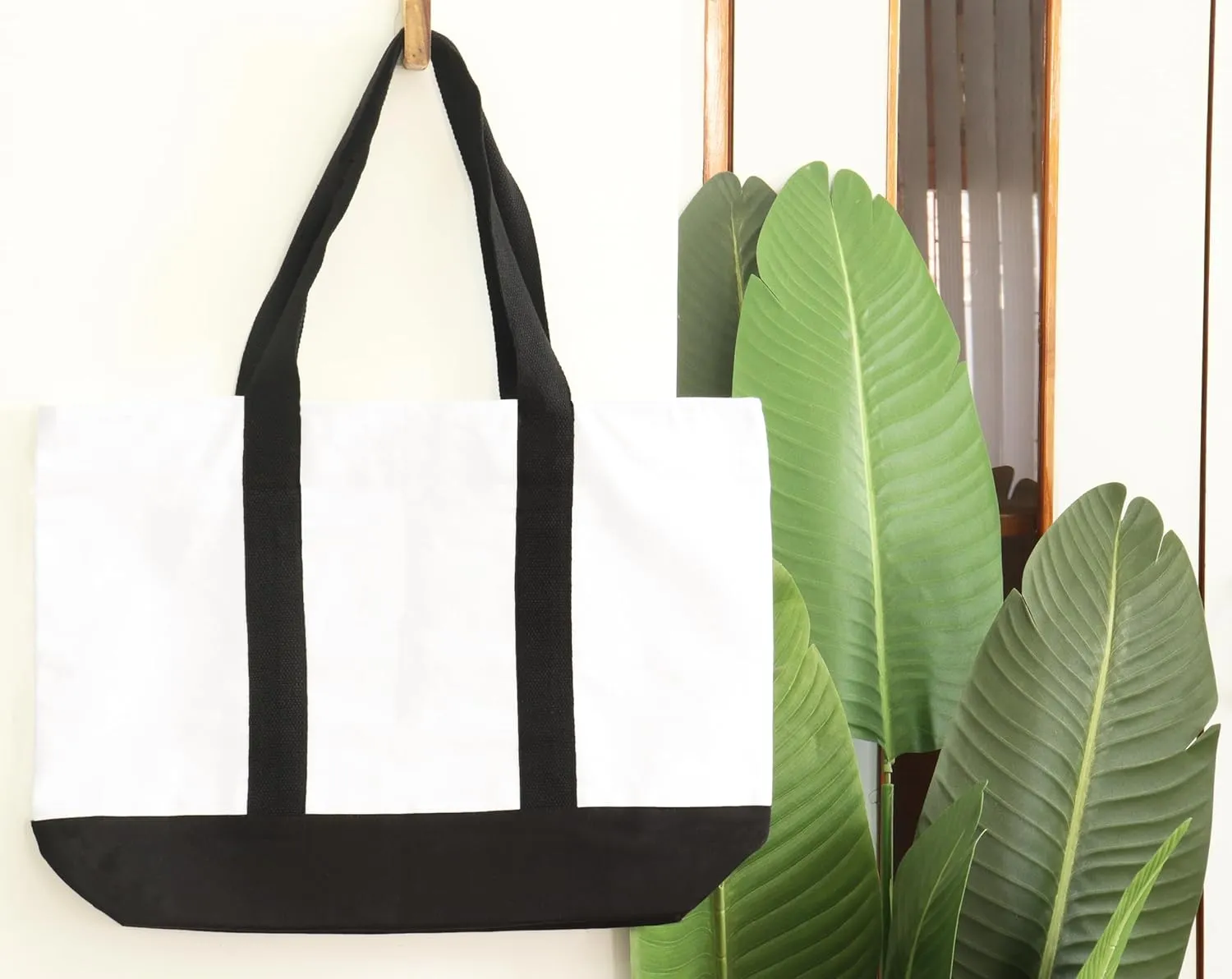 PurpleEssences Heavy Duty Canvas Tote Bag with External Pocket and Top Zipper Closure, Ideal for Women Daily Essentials