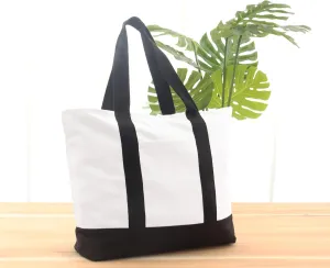 PurpleEssences Heavy Duty Canvas Tote Bag with External Pocket and Top Zipper Closure, Ideal for Women Daily Essentials