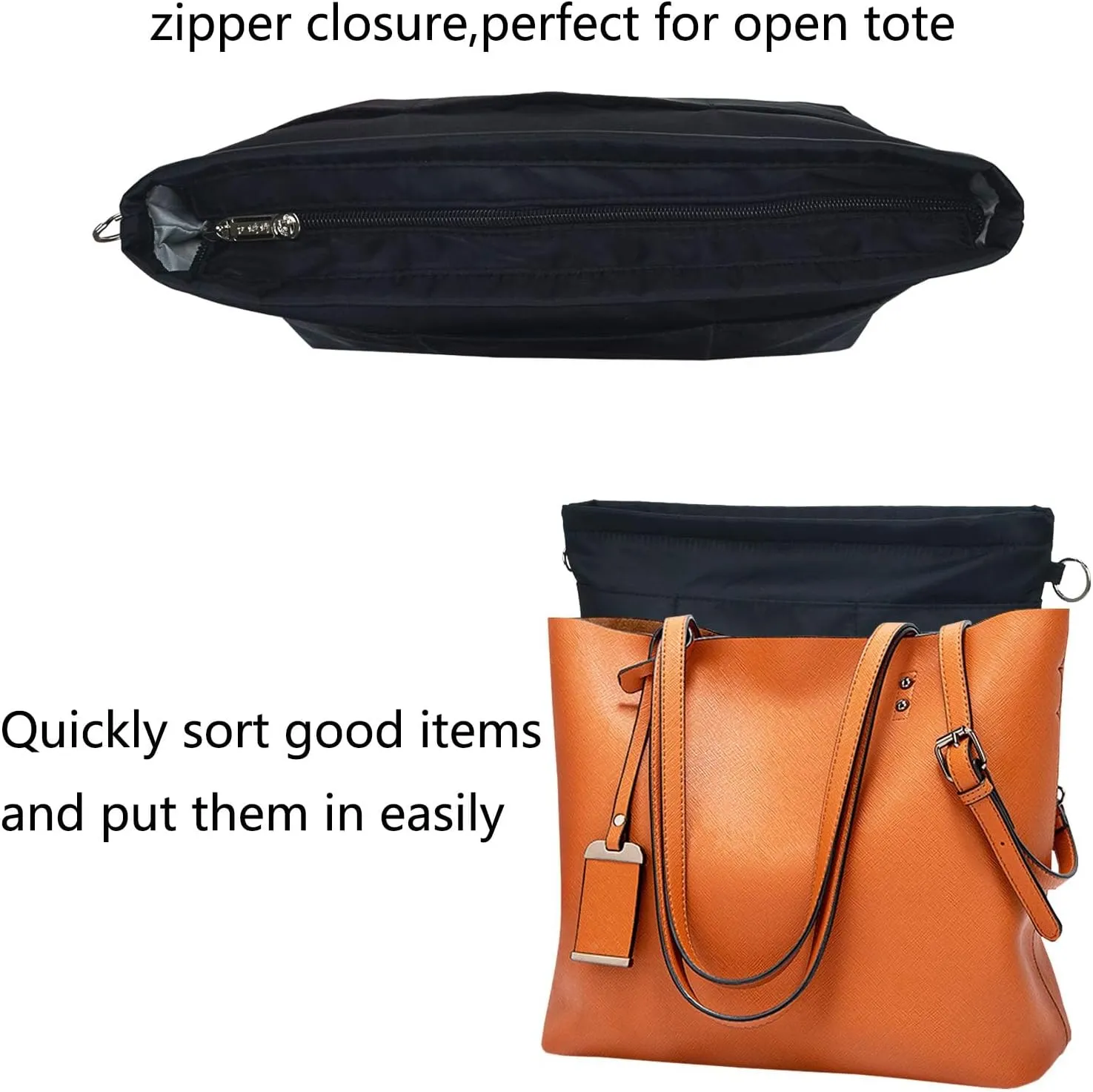 Purse Organizer Insert for Handbags, Nylon Tote Bag Organizer Insert Zipper Bag for Women Black X-Large