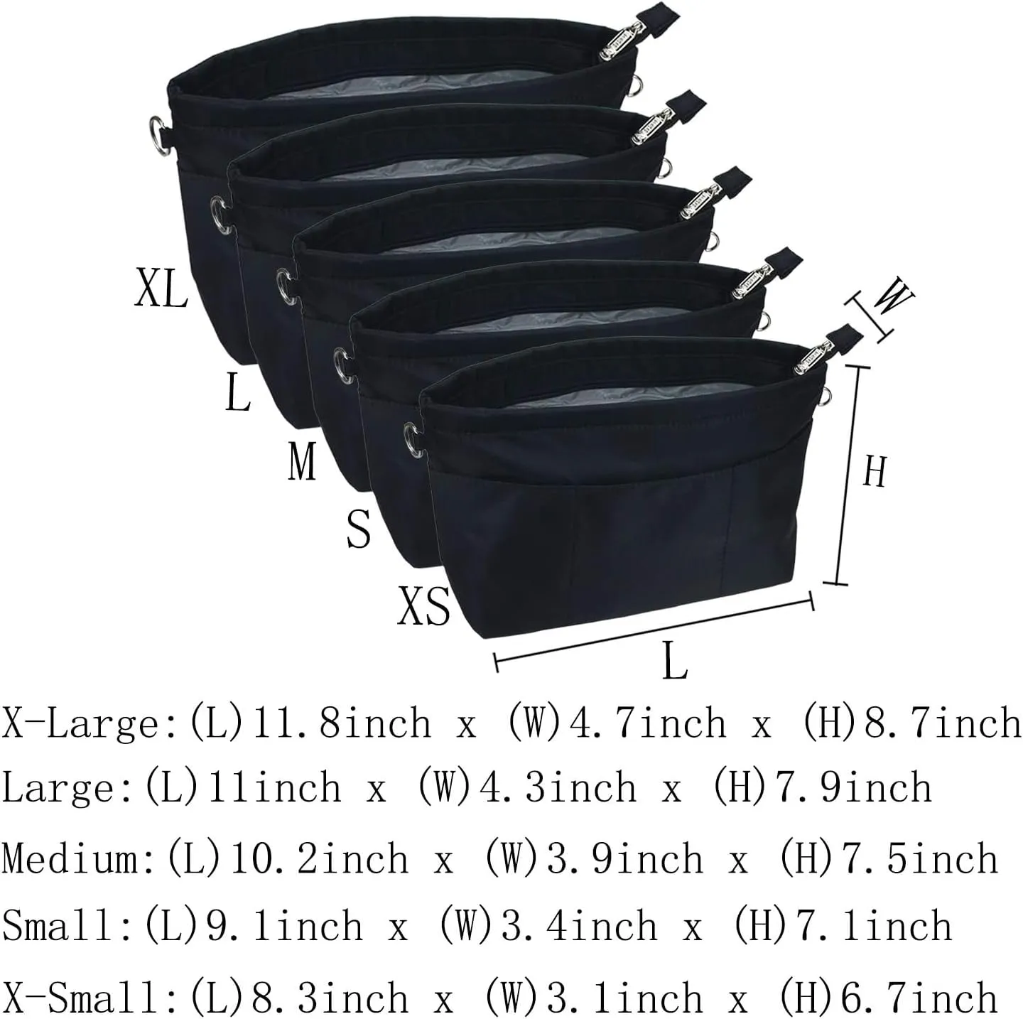 Purse Organizer Insert for Handbags, Nylon Tote Bag Organizer Insert Zipper Bag for Women Black X-Large