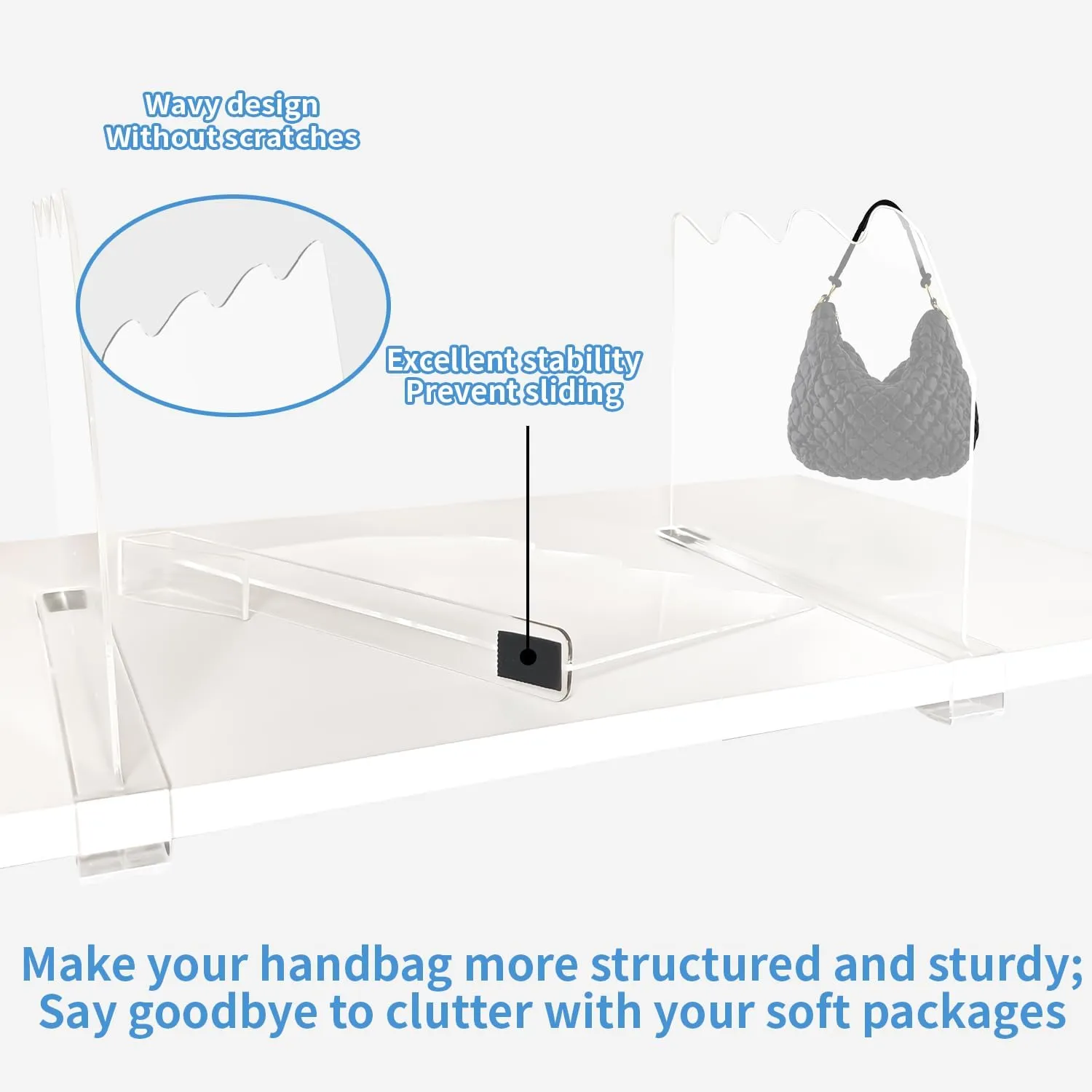 Purse Organizer New Wavy Design, Adjustable Acrylic Clear Shelf Dividers for Closet Organization and Storage, Towel Sweater Clothes Legging Pants Purse Bookshelf Organizer for Closet