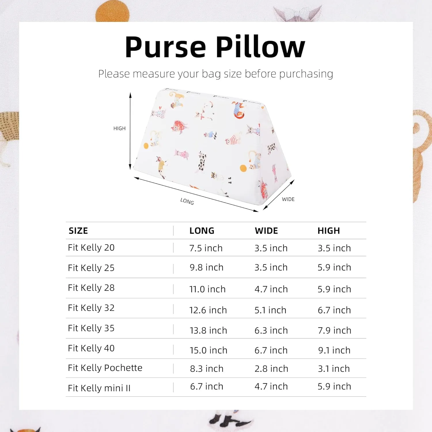 Purse Pillow Insert for Kelly mini/25/28/32/35 bags, Soft Memory Foam Bag Pillow, Luxury Handbag Tote Shaper (Kelly mini2,Cat Paradise)