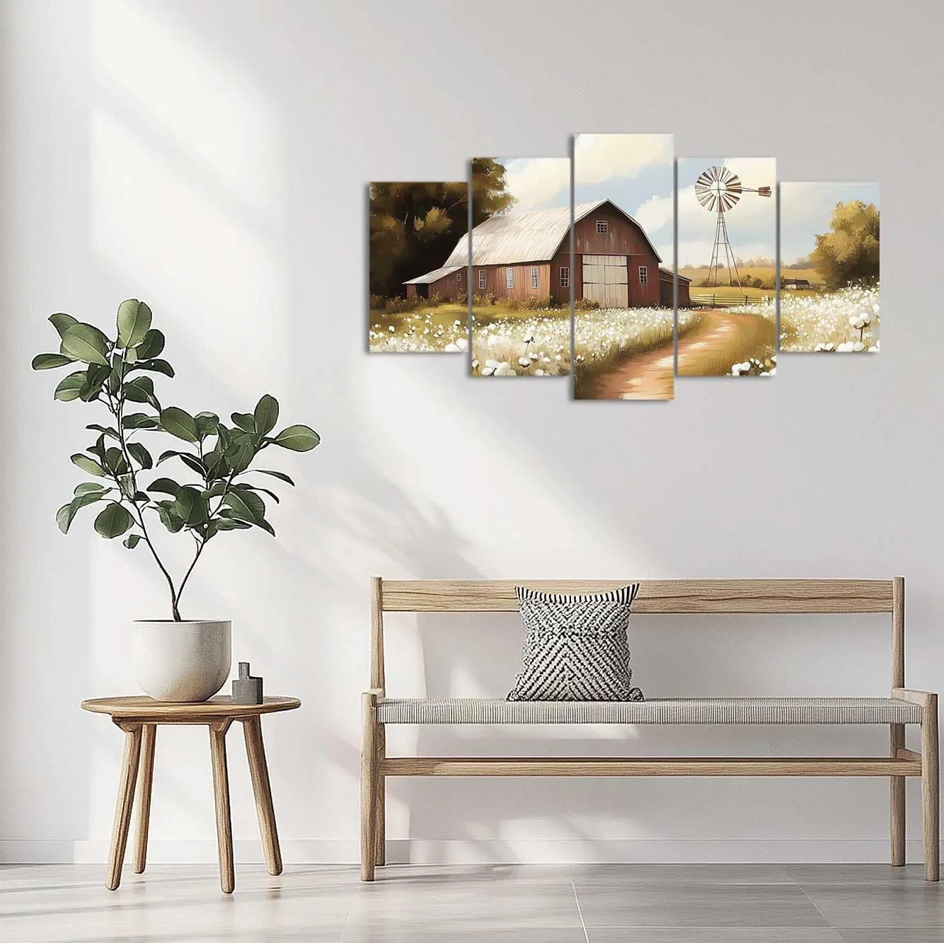 QLMDYJSW 5 Pcs Barn Wall Art Rustic Farmhouse Decor Old Barn Pictures Retro Flower Field Meadow Windmill Posters Prints Landscape Painting Kitchen Decor (Brown, (10x16inx2 10x20inx2 10x24inx1))