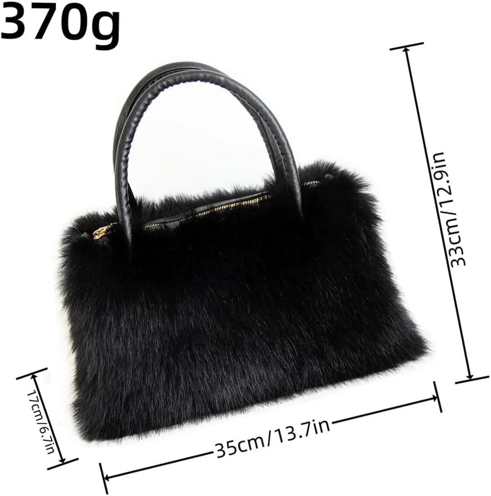 QMFUR Women's Shoulder Handbags Furry Fluffy Fuzzy Faux Fur Tote Bag Satchel Handles Handbag