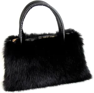 QMFUR Women's Shoulder Handbags Furry Fluffy Fuzzy Faux Fur Tote Bag Satchel Handles Handbag