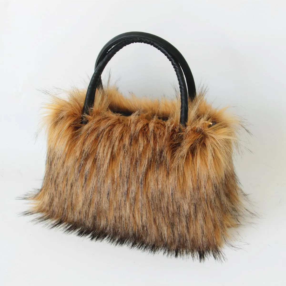 QMFUR Women's Shoulder Handbags Furry Fluffy Fuzzy Faux Fur Tote Bag Satchel Handles Handbag