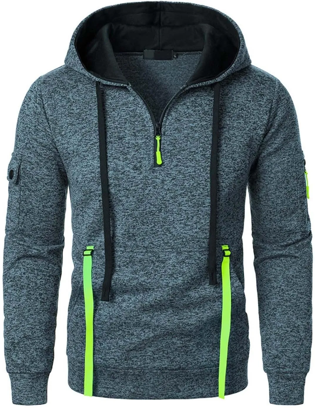 Quarter Zip Pullover Top for Men Tactical Cargo Hoodies Casual Long Sleeve Workout Hipster Athletic Hooded Sweatshirt