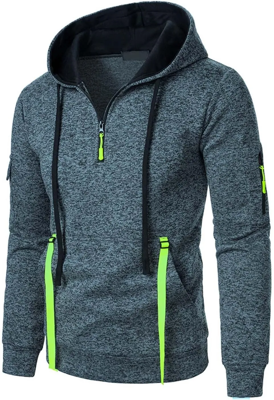 Quarter Zip Pullover Top for Men Tactical Cargo Hoodies Casual Long Sleeve Workout Hipster Athletic Hooded Sweatshirt
