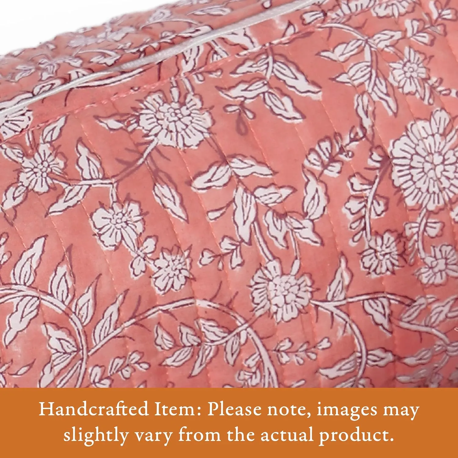 Quilted Floral Makeup Bag Set – Coral Flowers Pattern 3 Sizes, Waterproof Lining, Make Up Travel Cosmetic & Toiletry Bags For Traveling Women