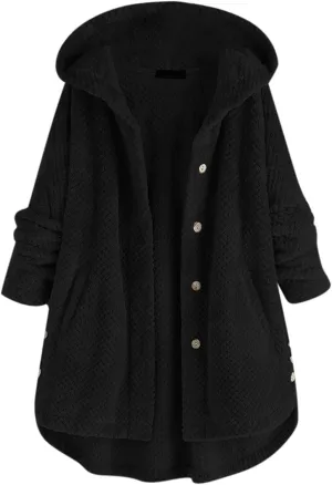 QWENTMTNTY Womens Winter Fuzzy Fleece Jacket Oversized Casual Trendy Hooded Cardigan Coat Winter Thermal Sherpa Outerwear