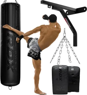 RDX Heavy 5FT Punching Bag for Pro Training, 55lbs Pre Filled with 110lbs Max Capacity, 4PC Boxing Bag Set with Wall Bracket Gloves Hanging Steel Chain, Kickboxing MMA Muay Thai BJJ Home Gym Fitness