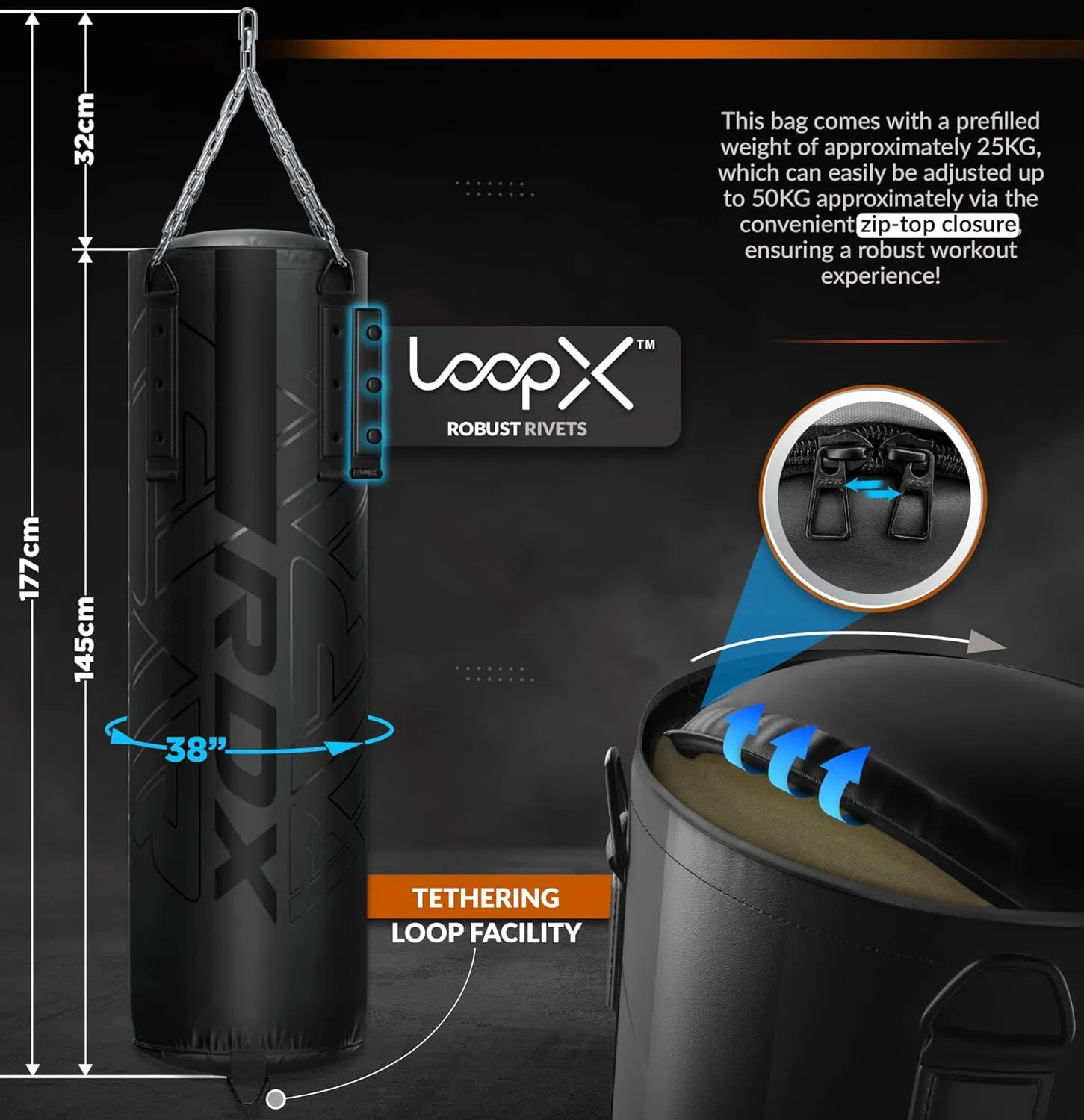 RDX Heavy 5FT Punching Bag for Pro Training, 55lbs Pre Filled with 110lbs Max Capacity, 4PC Boxing Bag Set with Wall Bracket Gloves Hanging Steel Chain, Kickboxing MMA Muay Thai BJJ Home Gym Fitness