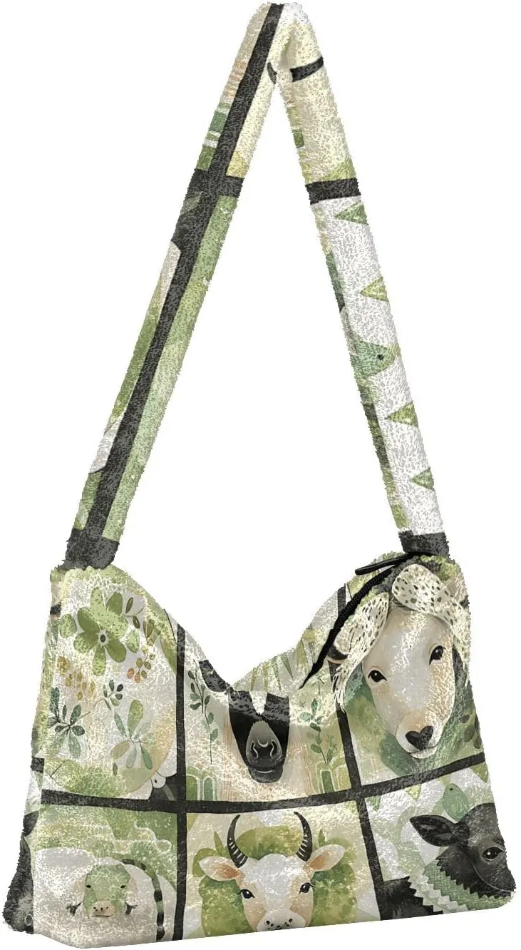 Red Beige Tricolor Premium Gray Watercolor Plush Bag, Women Handbag, Shoulder Handbag Women