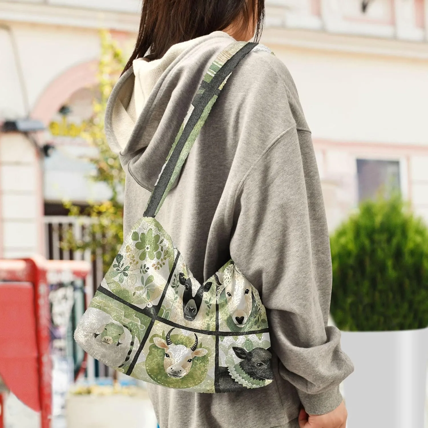 Red Beige Tricolor Premium Gray Watercolor Plush Bag, Women Handbag, Shoulder Handbag Women