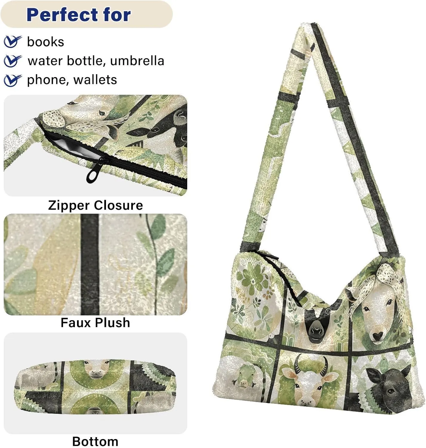 Red Beige Tricolor Premium Gray Watercolor Plush Bag, Women Handbag, Shoulder Handbag Women