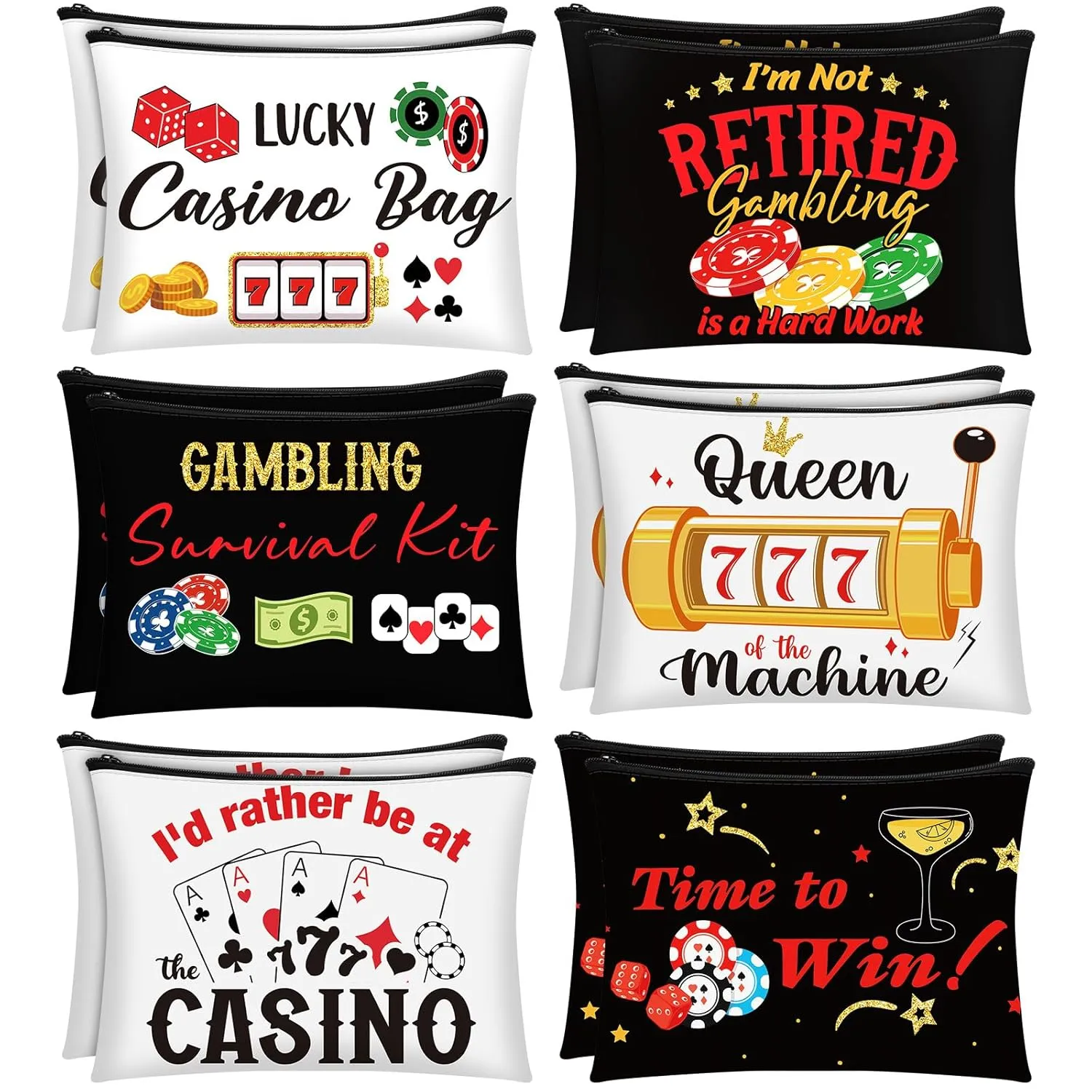 Reginary 12 Pcs Casino Makeup Bag Gambling Gifts Makeup Bag Queen of the Casino Cosmetic Bag Cosmetic Casino Travel Bag for Casino Lover Lucky Dice Birthday Valentine‘s Day Gift