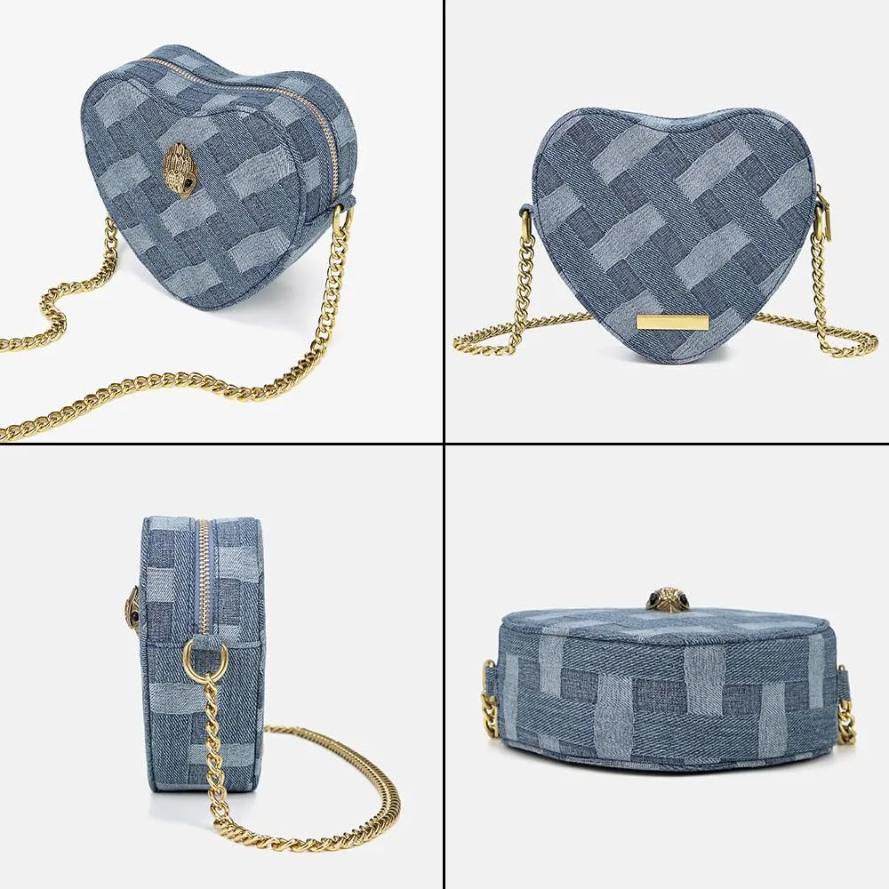 Rejolly Rainbow Stripe Heart Shaped Purse for Women Crossbody Bag Metallic PU Leather Shoulder Bag with Chain Strap
