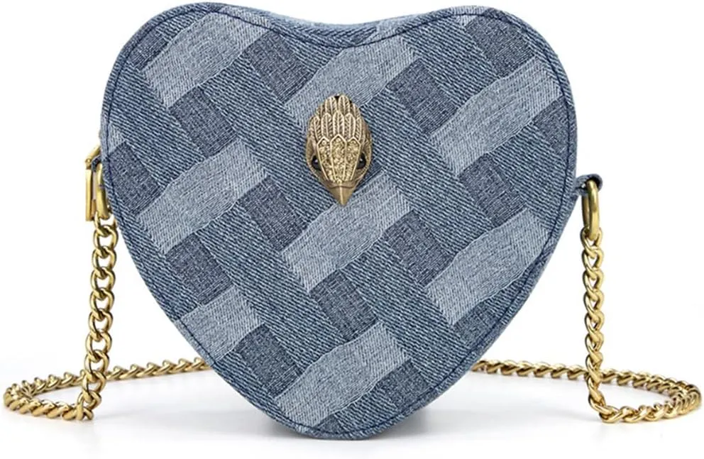 Rejolly Rainbow Stripe Heart Shaped Purse for Women Crossbody Bag Metallic PU Leather Shoulder Bag with Chain Strap