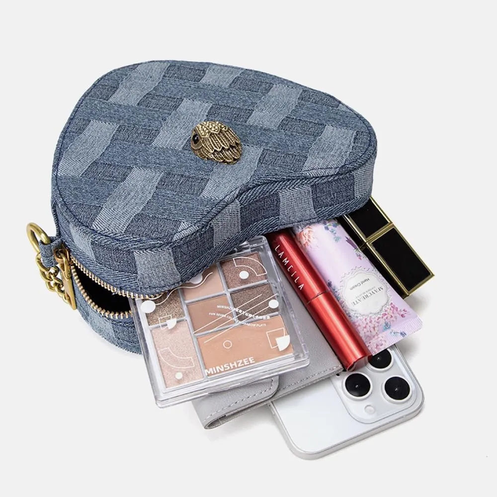 Rejolly Rainbow Stripe Heart Shaped Purse for Women Crossbody Bag Metallic PU Leather Shoulder Bag with Chain Strap