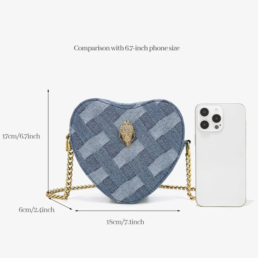 Rejolly Rainbow Stripe Heart Shaped Purse for Women Crossbody Bag Metallic PU Leather Shoulder Bag with Chain Strap