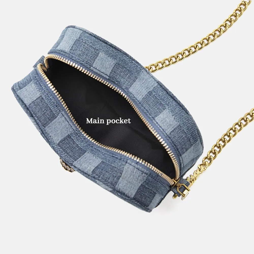Rejolly Rainbow Stripe Heart Shaped Purse for Women Crossbody Bag Metallic PU Leather Shoulder Bag with Chain Strap