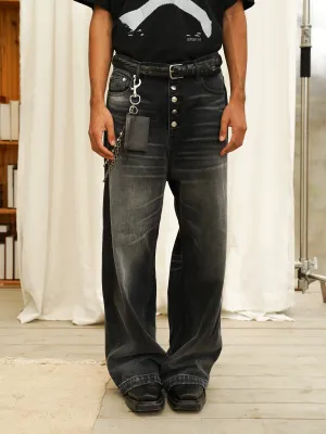 Retro Black and Gray Wide-Leg Jeans