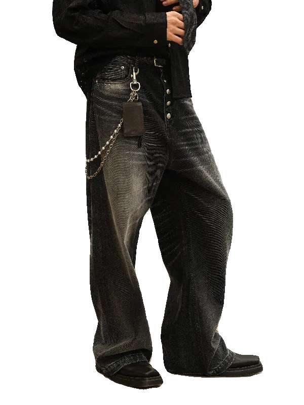 Retro Black and Gray Wide-Leg Jeans