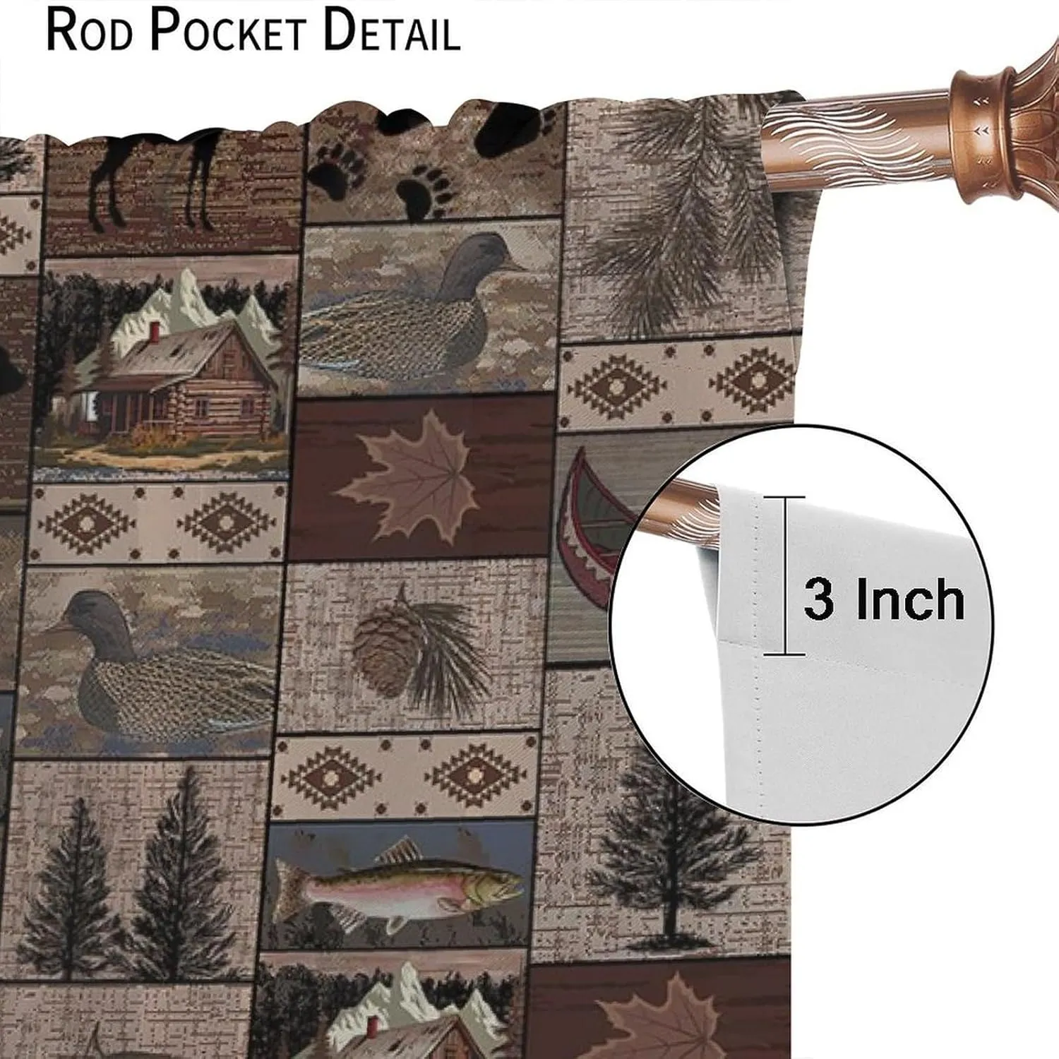 Retro Rustic Style Curtain, Moose Deer Bear Leaf Tree Country Style Farmhouse Blackout Curtains for Living Room Kitchen Study Room Home Decro 42x45inch (107x114cm)
