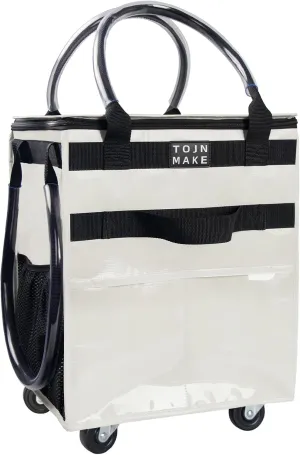 Reusable Grocery Bag On Wheels Shopping Trolley with 8 Pockets and Zipper Cover Foldable Rolling Tote, Heavy Duty Handles, Carries Up to 22 LBS (Small, Beige)